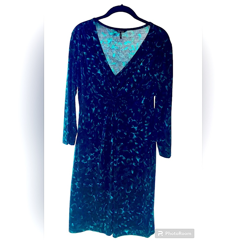 Daisy Fuentes knotted dress large green black blue.  3/4 sleeve